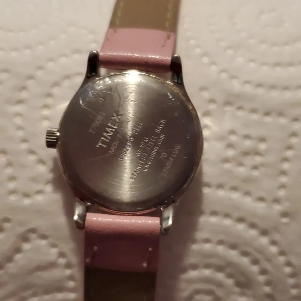 TIMEX T79081 Easy Read Women's or Kids Silver Face Watch Pink Vegan Leather Band
